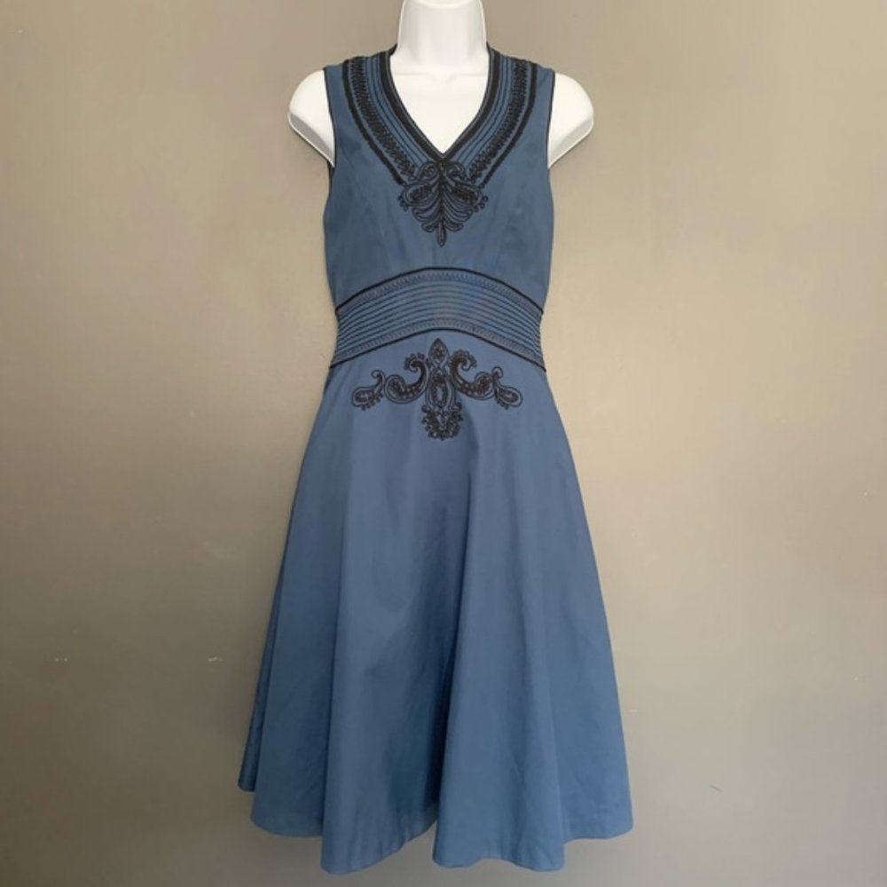 Badgley Mischka Dress Black Embroidery Sz 0 Navy
